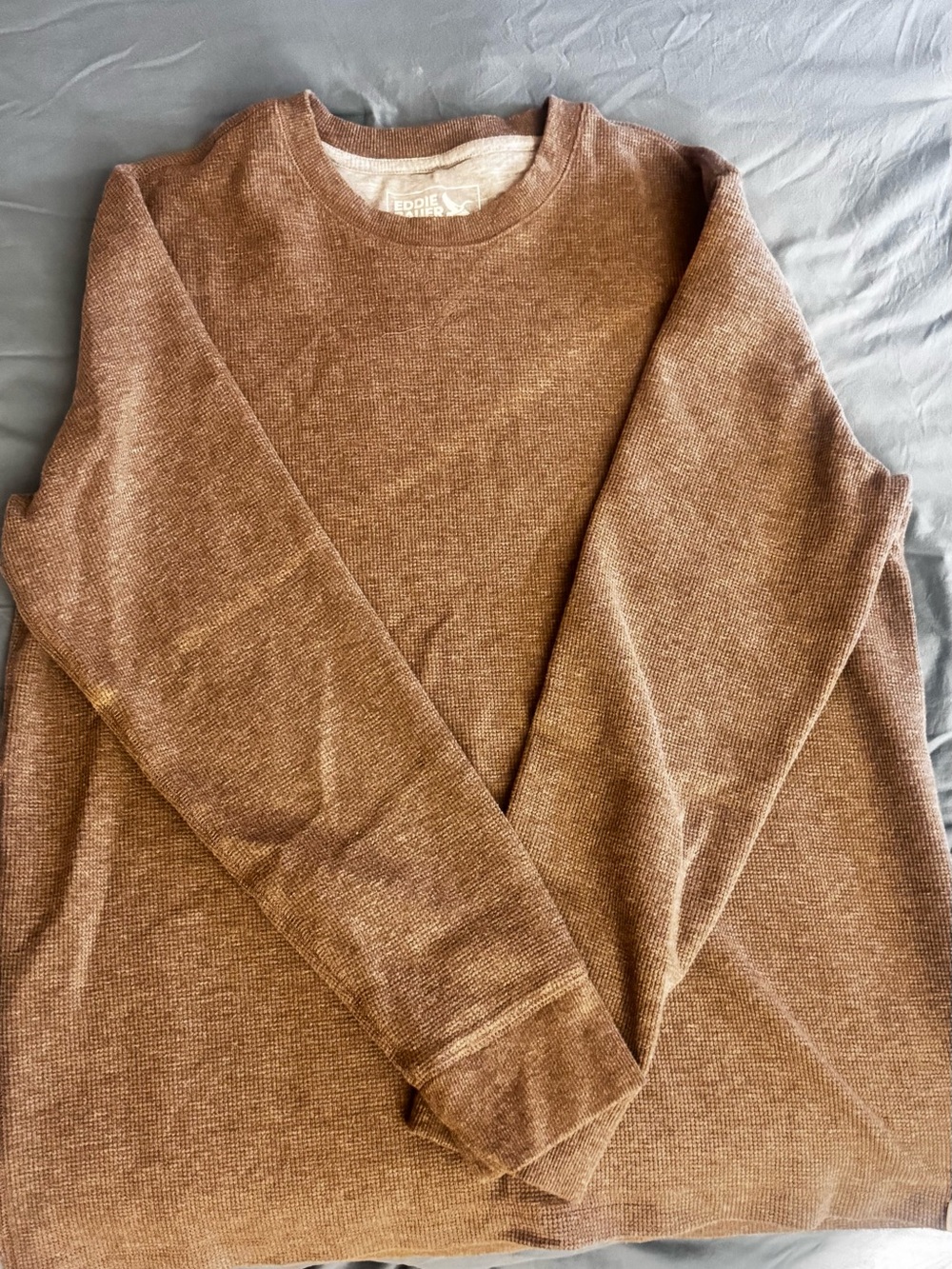 Eddie Bauer Tan-Brown Waffle Knit Crewneck Sweatshirt